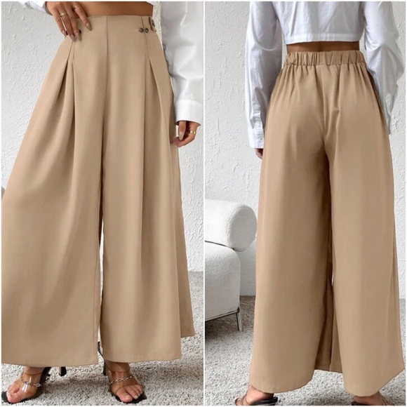 Classic Khaki tan Wide leg Palazzo Work Office Pants - Picture 2 of 2